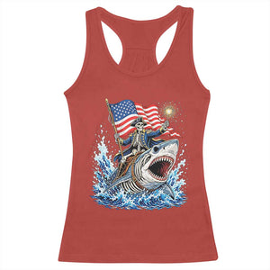 Patriotic Skeleton Pirate Riding Shark Racerback Tank Top American Ocean Pride