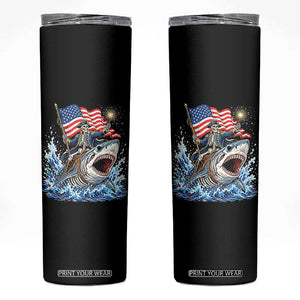 Patriotic Skeleton Pirate Riding Shark Skinny Tumbler American Ocean Pride