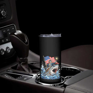 Patriotic Skeleton Pirate Riding Shark Skinny Tumbler American Ocean Pride