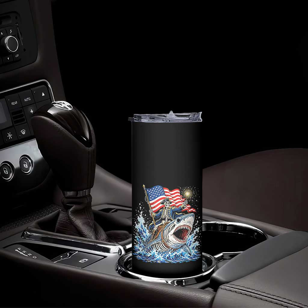 Patriotic Skeleton Pirate Riding Shark Skinny Tumbler American Ocean Pride