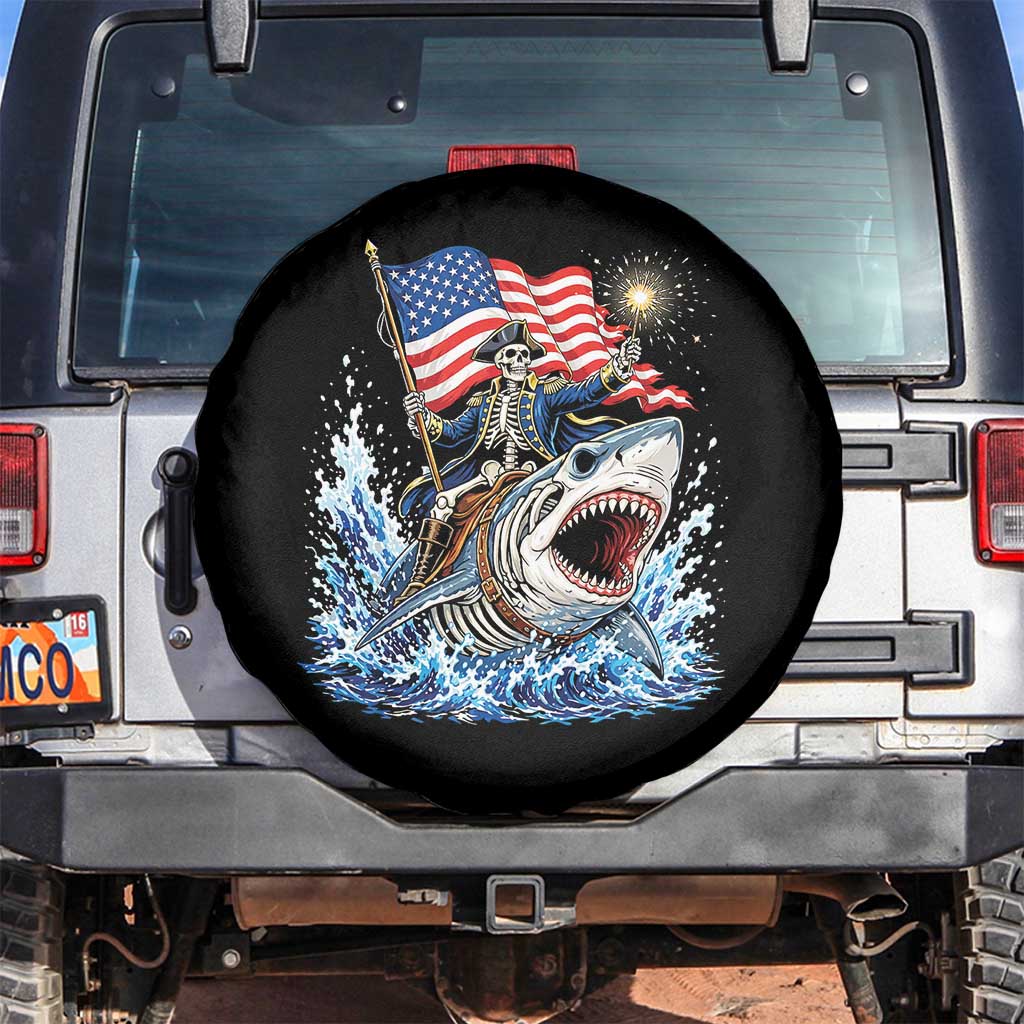 Patriotic Skeleton Pirate Riding Shark Spare Tire Cover American Ocean Pride TS12 No hole Black Print Your Wear