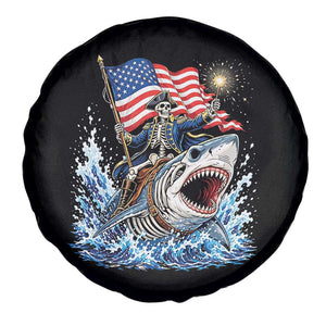 Patriotic Skeleton Pirate Riding Shark Spare Tire Cover American Ocean Pride