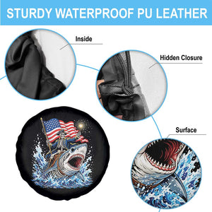 Patriotic Skeleton Pirate Riding Shark Spare Tire Cover American Ocean Pride