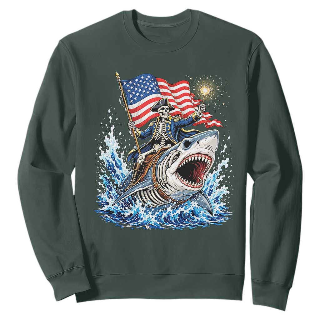 Patriotic Skeleton Pirate Riding Shark Sweatshirt American Ocean Pride