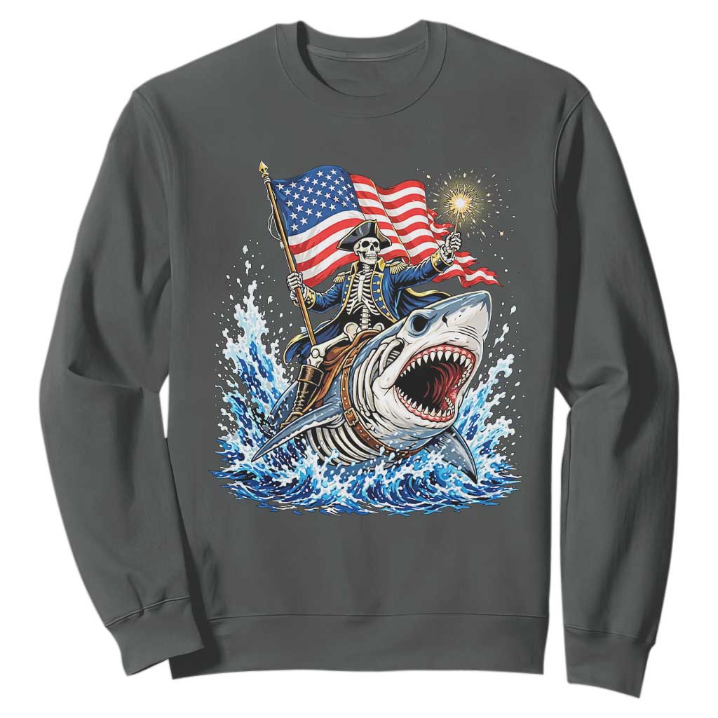 Patriotic Skeleton Pirate Riding Shark Sweatshirt American Ocean Pride