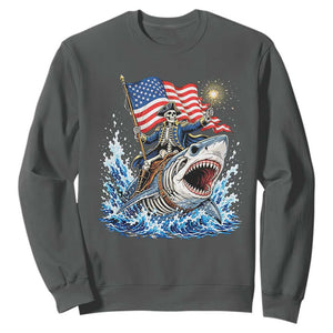 Patriotic Skeleton Pirate Riding Shark Sweatshirt American Ocean Pride