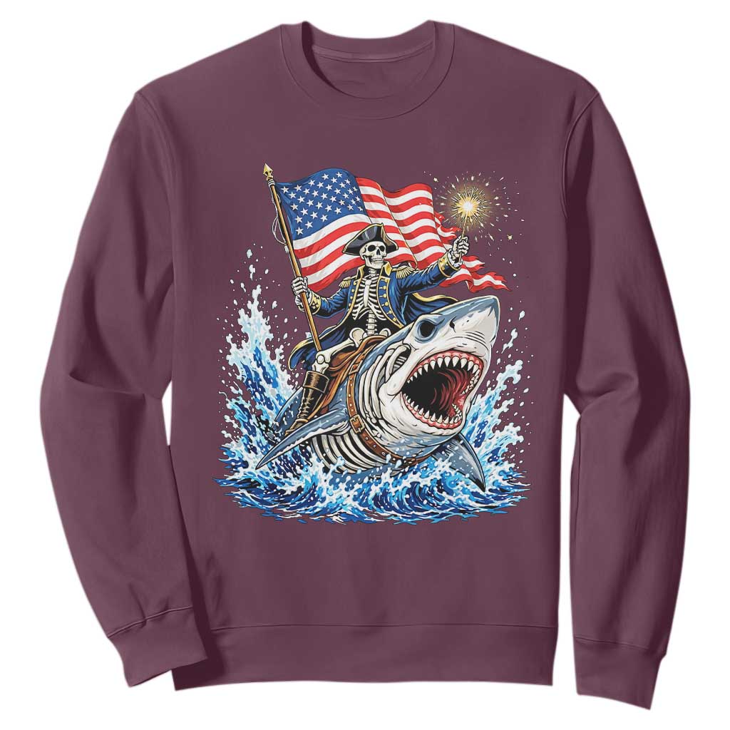 Patriotic Skeleton Pirate Riding Shark Sweatshirt American Ocean Pride