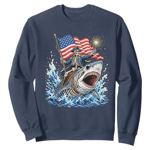 Patriotic Skeleton Pirate Riding Shark Sweatshirt American Ocean Pride