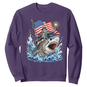 Patriotic Skeleton Pirate Riding Shark Sweatshirt American Ocean Pride