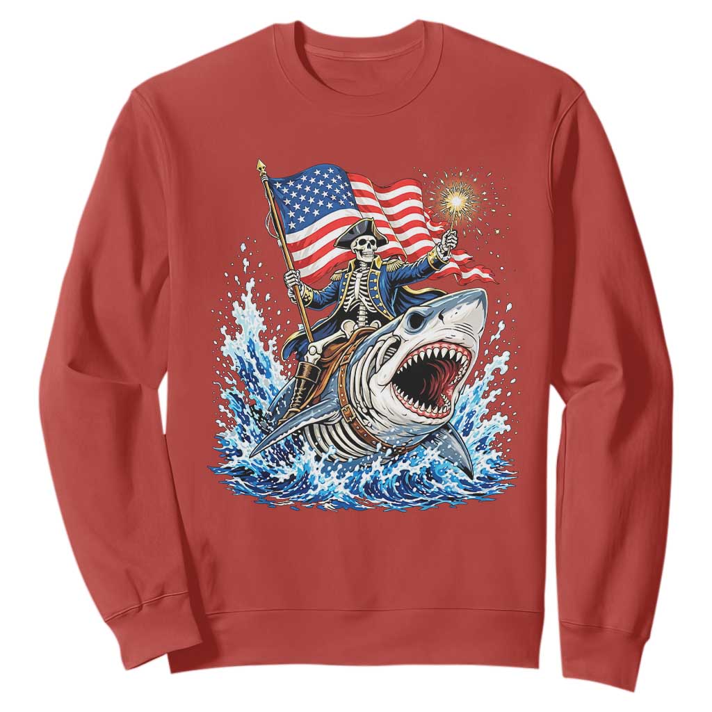 Patriotic Skeleton Pirate Riding Shark Sweatshirt American Ocean Pride
