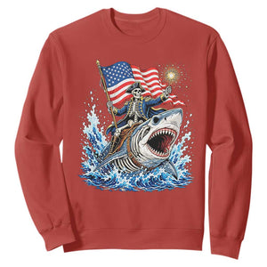 Patriotic Skeleton Pirate Riding Shark Sweatshirt American Ocean Pride