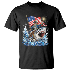 Patriotic Skeleton Pirate Riding Shark T Shirt American Ocean Pride