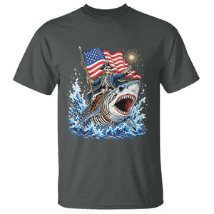 Patriotic Skeleton Pirate Riding Shark T Shirt American Ocean Pride