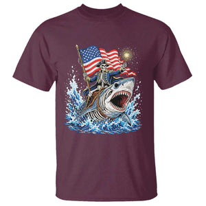 Patriotic Skeleton Pirate Riding Shark T Shirt American Ocean Pride