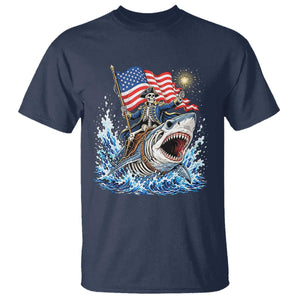 Patriotic Skeleton Pirate Riding Shark T Shirt American Ocean Pride