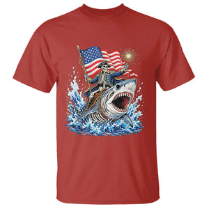 Patriotic Skeleton Pirate Riding Shark T Shirt American Ocean Pride
