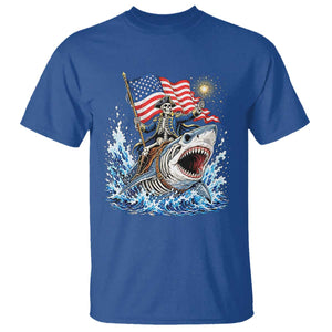 Patriotic Skeleton Pirate Riding Shark T Shirt American Ocean Pride