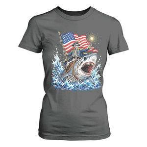 Patriotic Skeleton Pirate Riding Shark T Shirt For Women American Ocean Pride