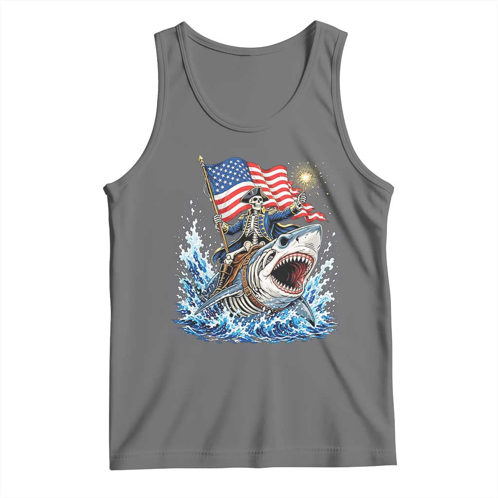 Patriotic Skeleton Pirate Riding Shark Tank Top American Ocean Pride
