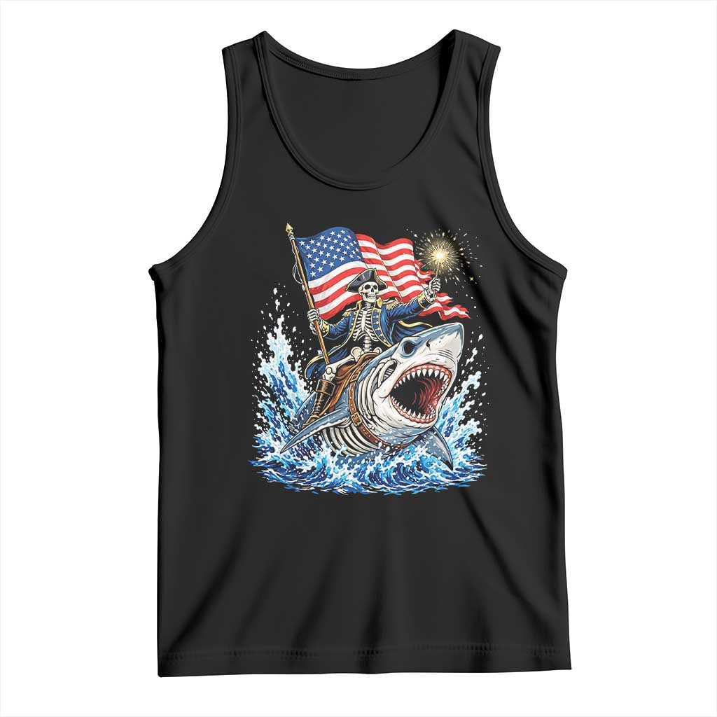 Patriotic Skeleton Pirate Riding Shark Tank Top American Ocean Pride