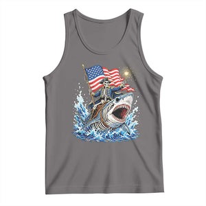 Patriotic Skeleton Pirate Riding Shark Tank Top American Ocean Pride