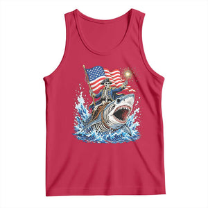 Patriotic Skeleton Pirate Riding Shark Tank Top American Ocean Pride