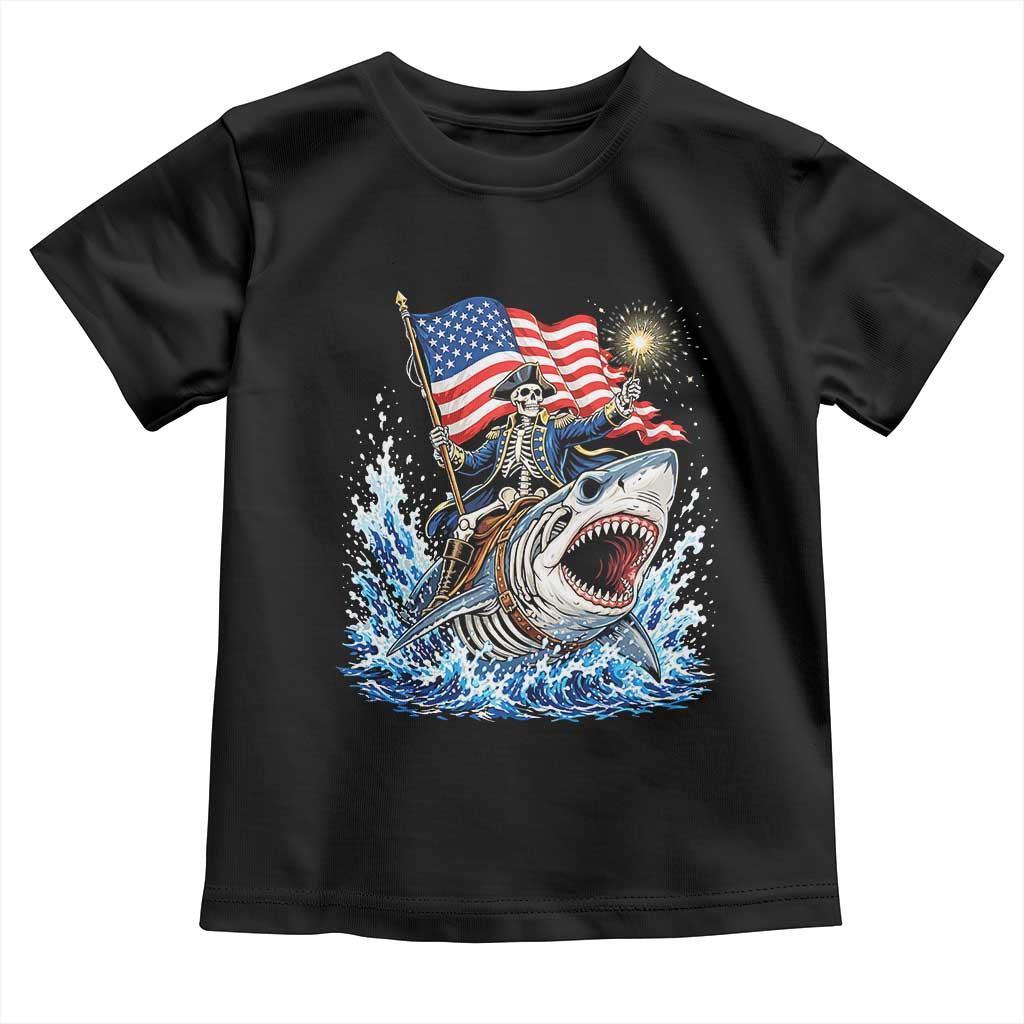 Patriotic Skeleton Pirate Riding Shark Toddler T Shirt American Ocean Pride
