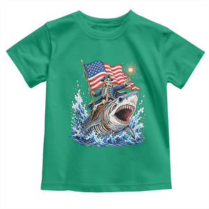 Patriotic Skeleton Pirate Riding Shark Toddler T Shirt American Ocean Pride