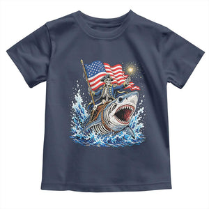 Patriotic Skeleton Pirate Riding Shark Toddler T Shirt American Ocean Pride