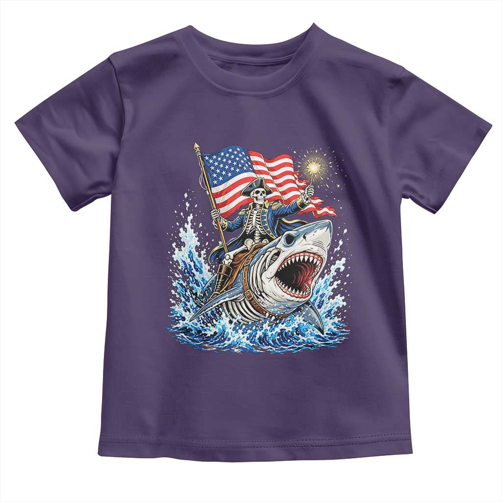 Patriotic Skeleton Pirate Riding Shark Toddler T Shirt American Ocean Pride