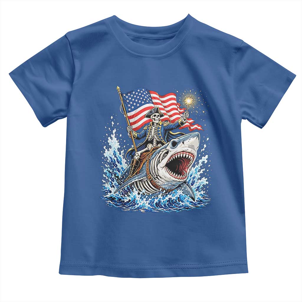 Patriotic Skeleton Pirate Riding Shark Toddler T Shirt American Ocean Pride