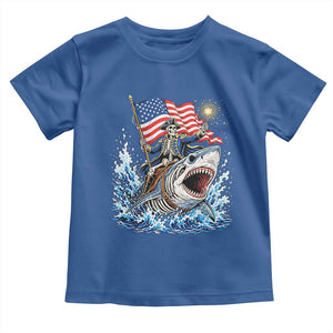 Patriotic Skeleton Pirate Riding Shark Toddler T Shirt American Ocean Pride