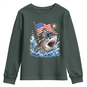 Patriotic Skeleton Pirate Riding Shark Youth Sweatshirt American Ocean Pride