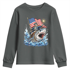 Patriotic Skeleton Pirate Riding Shark Youth Sweatshirt American Ocean Pride