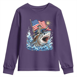 Patriotic Skeleton Pirate Riding Shark Youth Sweatshirt American Ocean Pride