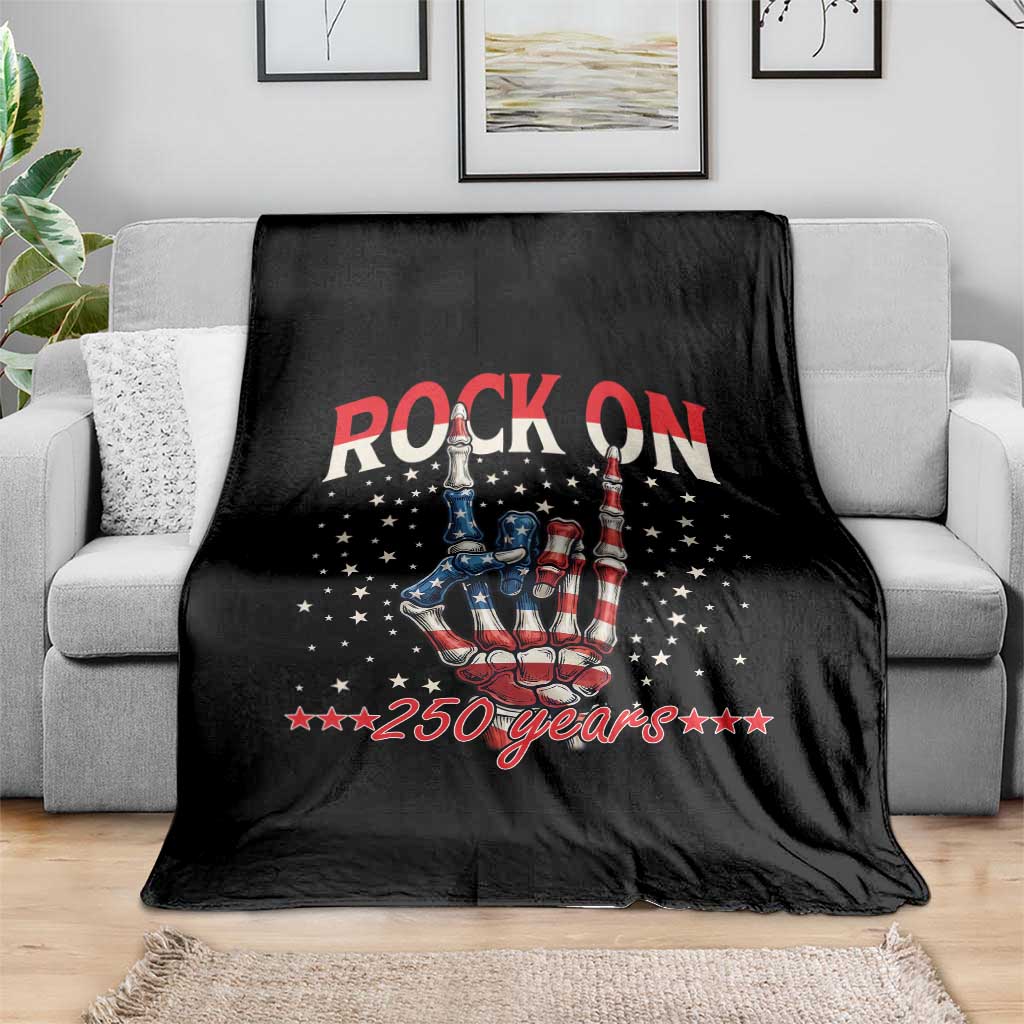Patriotic Rocker Skeleton Hand Throw Blanket Rock On 250 Years