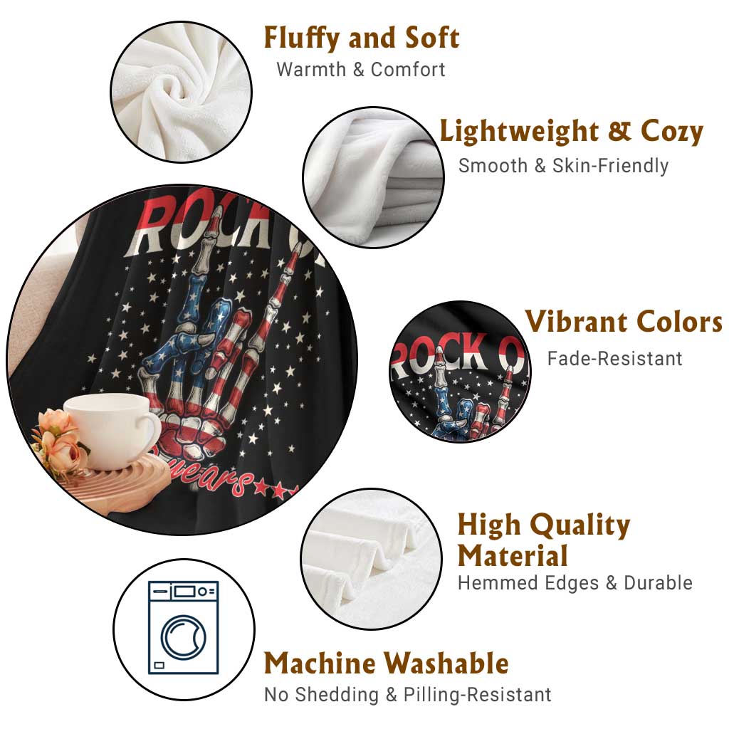 Patriotic Rocker Skeleton Hand Throw Blanket Rock On 250 Years