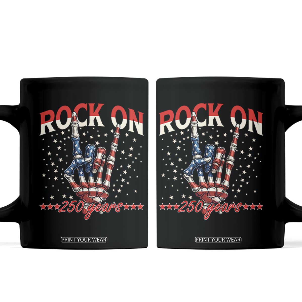 Patriotic Rocker Skeleton Hand Coffee Mug Rock On 250 Years