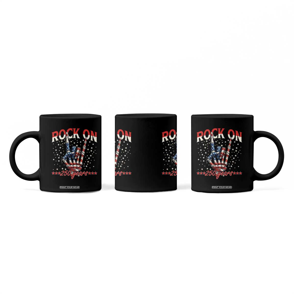 Patriotic Rocker Skeleton Hand Coffee Mug Rock On 250 Years