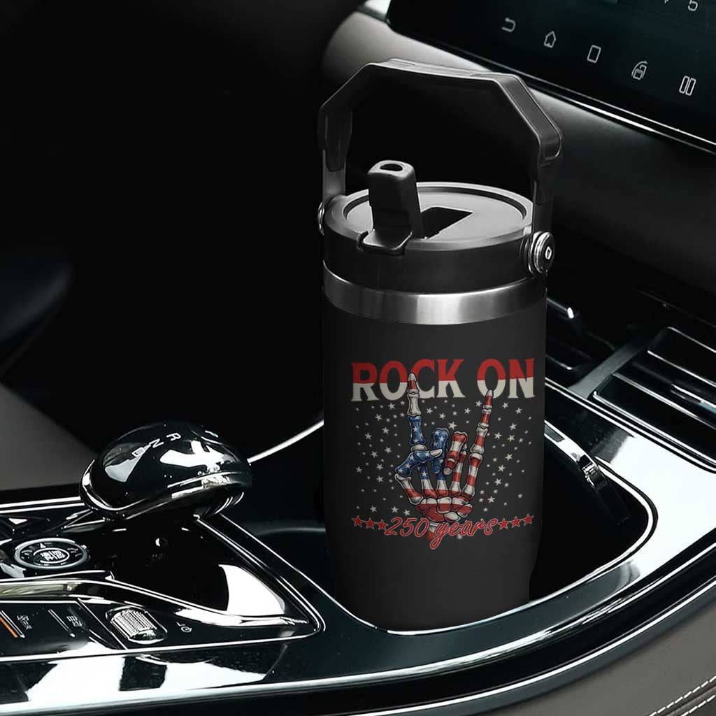 Patriotic Rocker Skeleton Hand Flip Straw Tumbler Rock On 250 Years