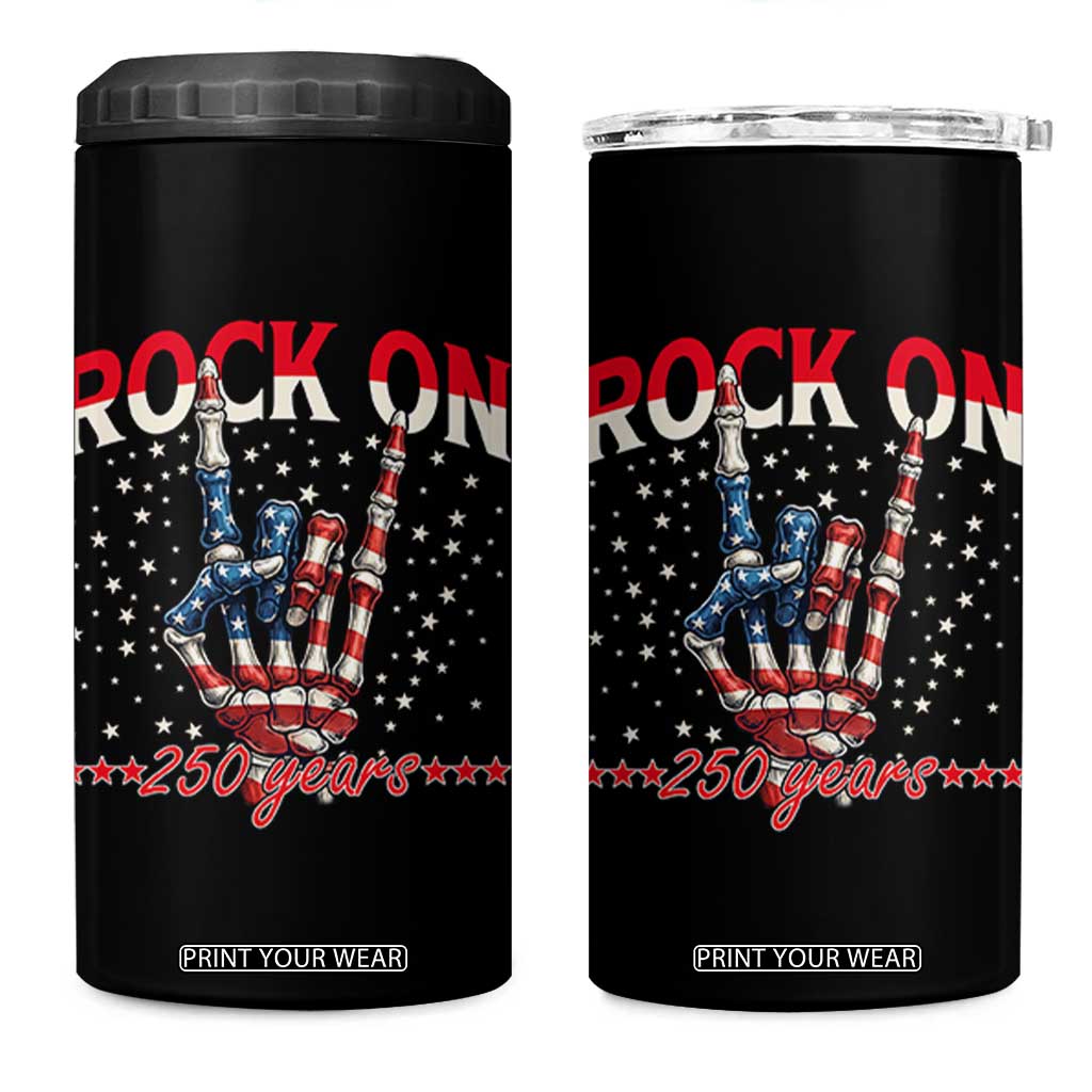 Patriotic Rocker Skeleton Hand 4 in 1 Can Cooler Tumbler Rock On 250 Years