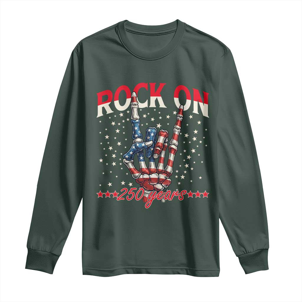 Patriotic Rocker Skeleton Hand Long Sleeve Shirt Rock On 250 Years
