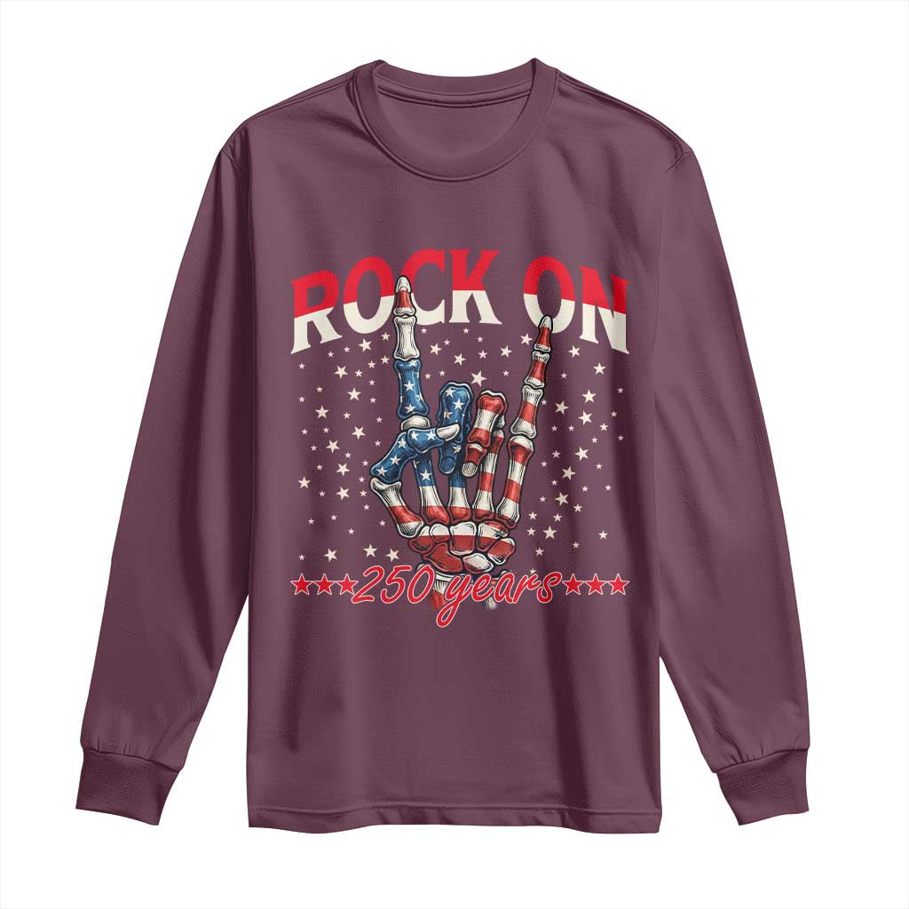 Patriotic Rocker Skeleton Hand Long Sleeve Shirt Rock On 250 Years