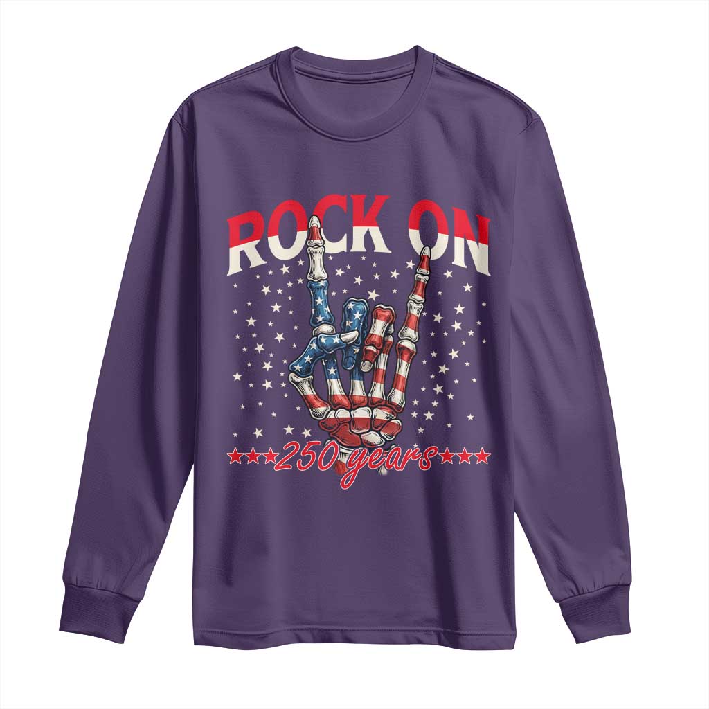 Patriotic Rocker Skeleton Hand Long Sleeve Shirt Rock On 250 Years