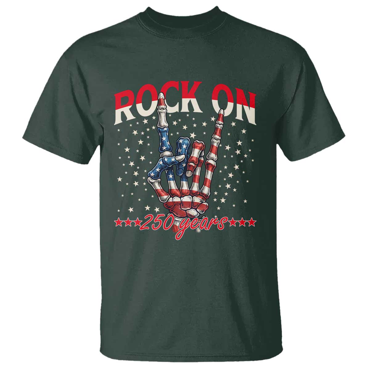 Patriotic Rocker Skeleton Hand T Shirt Rock On 250 Years