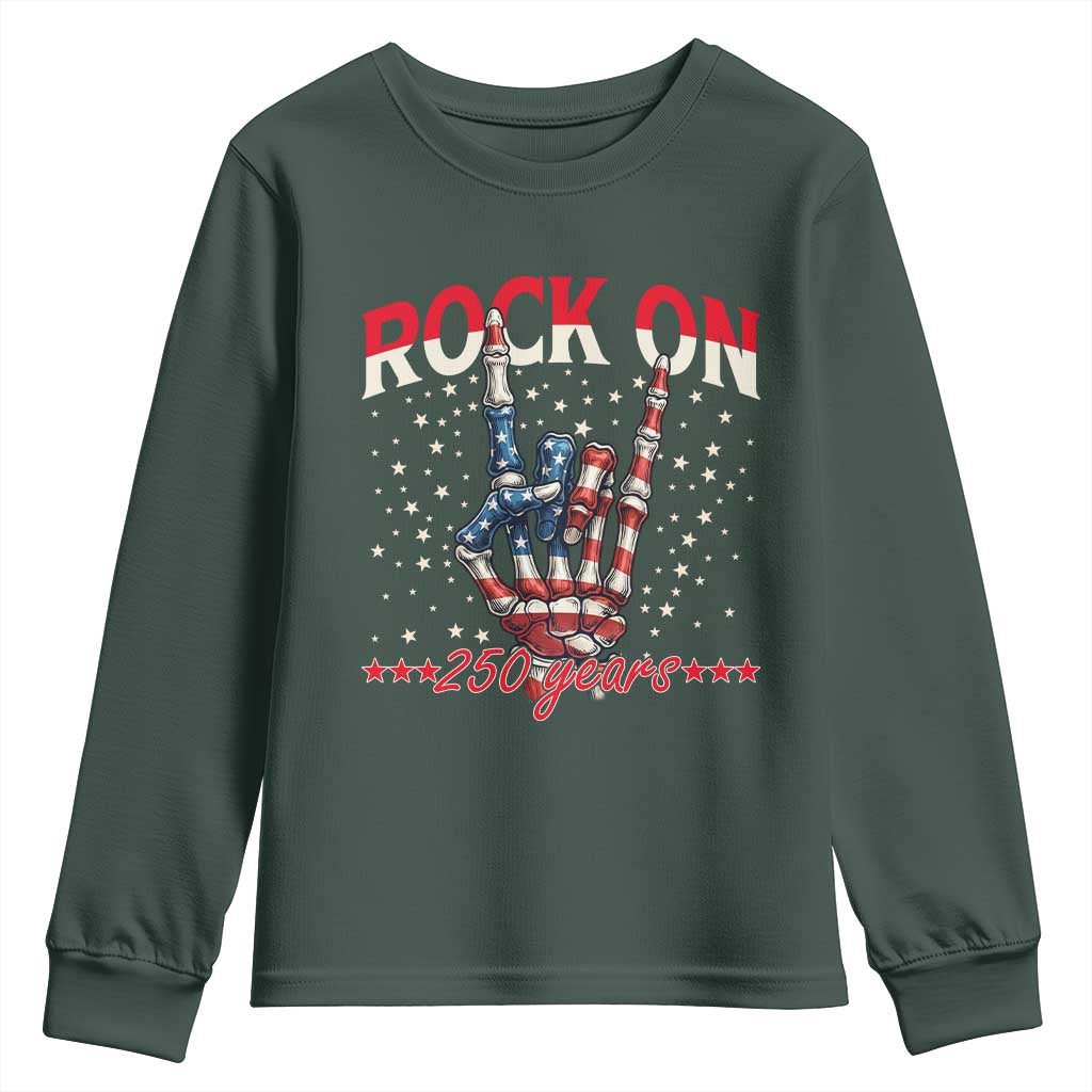 Patriotic Rocker Skeleton Hand Youth Sweatshirt Rock On 250 Years