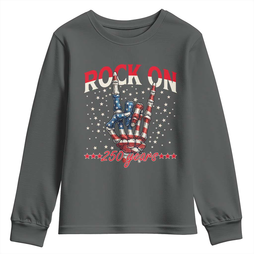 Patriotic Rocker Skeleton Hand Youth Sweatshirt Rock On 250 Years