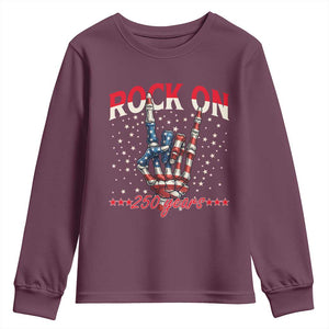 Patriotic Rocker Skeleton Hand Youth Sweatshirt Rock On 250 Years