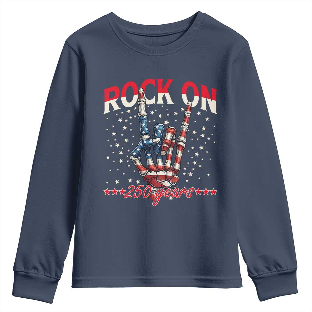 Patriotic Rocker Skeleton Hand Youth Sweatshirt Rock On 250 Years