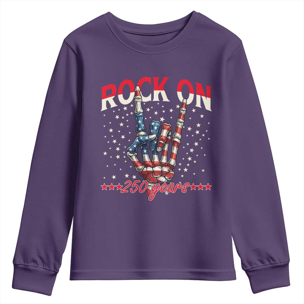 Patriotic Rocker Skeleton Hand Youth Sweatshirt Rock On 250 Years